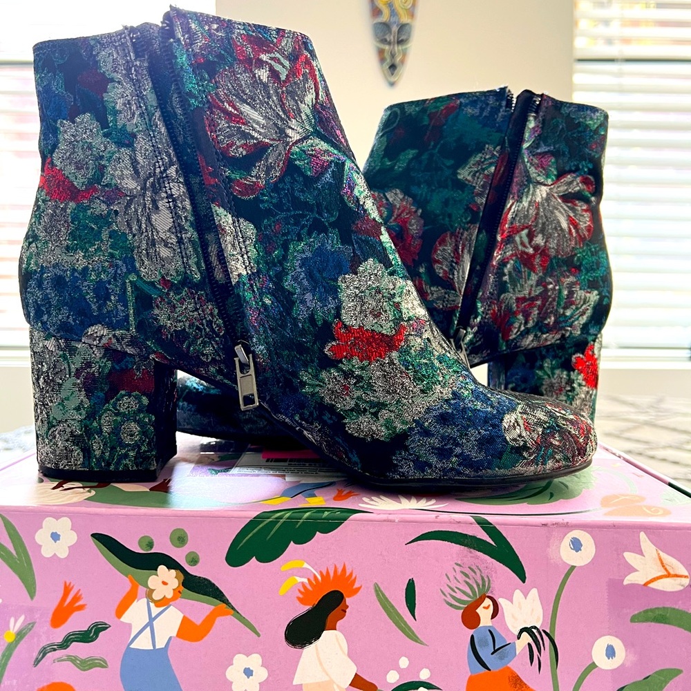 Floral Block Heel Booties